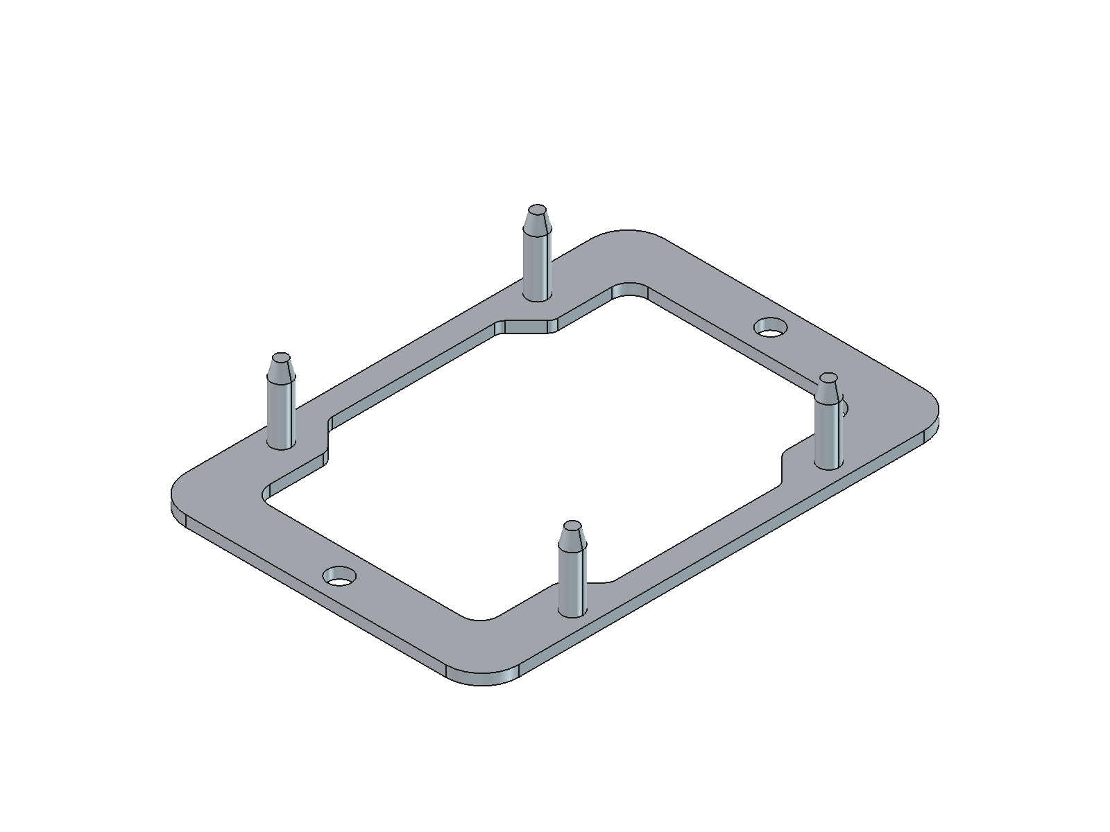 Rendering of the screw-mount Fiero shifter boot plate with four pins and two M6 holes