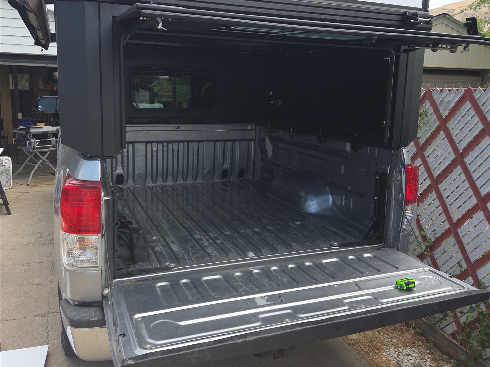 Same truck with the interior removed and an empty bed